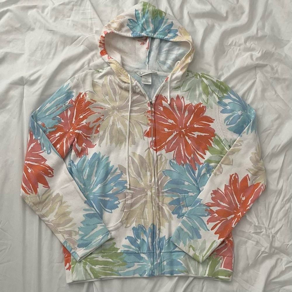 y2k lillian nicole 100% cotton boho floral zip up hoodie